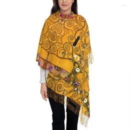 Ethnic Clothing Tree Of Life By Gustav Klimt Tassel Scarf Women Soft Painting Art Shawls Wraps Lady Winter Scarves