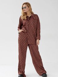 Women's Sleepwear Marthaqiqi Printing Ladies Suit Long Sleeve Nightwear Turn-Down Collar Nightie Pants Fashion Female Pyjama 2 Piece Set