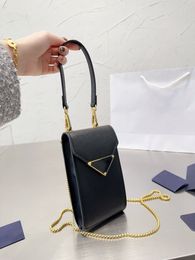 Top Quality Designer Mini Purse with Golden Chain Shoulder Strap Compact Minimalist Design Cellphone bag with Back Card Slot Pocket Multipurpose Fashoion Pochette