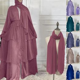Ethnic Clothing Women's Muslim Soft And Elegant Chiffon Solid Layered Cardigan Loose Long