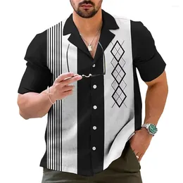 Men's Casual Shirts Vintage Inspired Bowling Shirt Stripe Pattern Short Sleeve And Button Down Style Ideal For Wear Parties