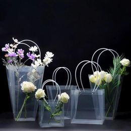 Clear Flower Bouquet Gift Bag Trapezoidal Plastic Storage Handbag PVC Packing Bags Birthday Party Holiday Handbags Large Wrap Flor2435