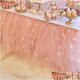 Party Decoration Party Decoration 22M Long Fluffy Tutu Gauze Table Skirt Mesh Birthday Dessert Wedding Sign-In Surrounding Tablecloth Dhtql