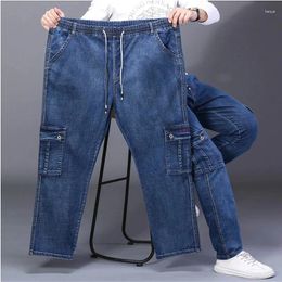 Men's Pants Autumn And Winter Plus Size Casual Stretch Jeans 9XL 8XL 7XL Fashion Multi-pocket Loose High Waist Straight Long Jeans.