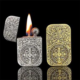 2024 New Personality Alloy Grinding Wheel Kerosene Metal Lighter Retro Compact Portable Cigar Accessories Men's Gift