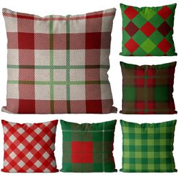 Pillow Ristmas Colours Grid Cover Simple Painting Printed Covers 18x18 Inches Xmas Decorations Linen Pillowcase