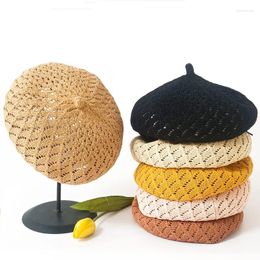 Berets Summer Hollow Out Beret Thin Caps For Women Breathable Painter Hats Walking Cap Boinas French Simple Retro Pumpkin Hat