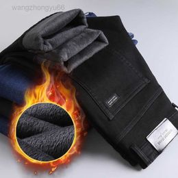 2024 Designer Men's Jeans Men Fashion Winter Black Colour Slim Fit Stretch Thick Velvet Pants Warm Denim Casual Fleece Trousers Male 221130