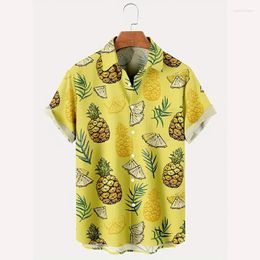 Men's Casual Shirts Hawaiian Style Yellow Pineapple 3d Printed Shirt Short Sleeve Lapel Fashion Holiday Top Aloha Outfit