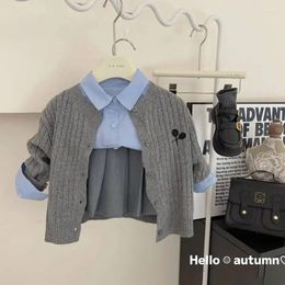 Clothing Sets Girls Spring Autumn Three Piece Undershirt Bow Short Skirt Coat Sweater Knit Loose Fashion Sweet Outdoor All-match