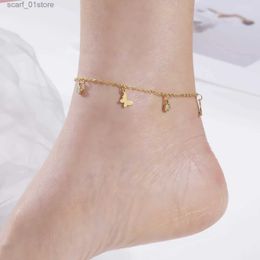 Anklets Cazador Boho Butterfly Pendant Chain Bracelet on Leg Beach Accessories Women's Stainless Steel Anklet Jewellery Mother Day GiftL231219