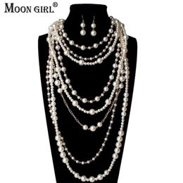Beaded Necklaces MOON GIRL Multi-layer Simulated Pearls Chain Long Trendy Statement Choker for women Fashion Jewellery 221102227i