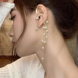 Dangle & Chandelier Vintage Pearl Tassel Ear Wrap Crawler Earrings For Women Party Non-Piercing Long Hanging Hook Wedding Jewelry232R