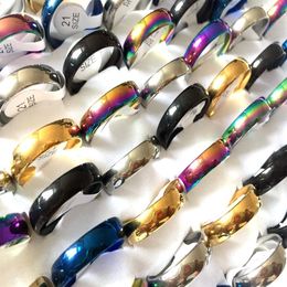50pcs Shiny 5 Colour mix 6mm band Width Comfort-fit Quality Men Women Stainless Steel wedding Rings Whole Trendy Jewellery Bulk l217z