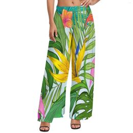 Women's Pants Palm Leaves Print Hawaiian Floral Aesthetic Straight Wide Leg High Waisted Office Trousers Large Size