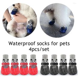 Dog Apparel 3 Colors Cute Pet Shoes Waterproof Rubberized Cotton Socks Antislip Snow Boots Rain Footwear For Small Cat Puppies 4 Pieces/Set