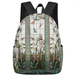 Backpack Stained Glass Butterfly Dragonfly Students Casual Travel Large Handbags High Capacity Schoolbag Teenager Bookbag