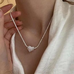 Pendant Necklaces Heart Shaped 925 Sterling Silver Necklace Delicate Geometric Choker Water Wave Chain Birthday Gift Fashion Women Jewelry
