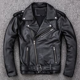 Men's Jackets Spring Classical Motorcycle Oblique Zipper Men Leather Jacket Natural Calf Skin Thick Slim Cowhide Moto Biker Man 231219