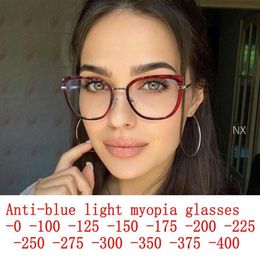 Sunglasses Finished Myopia Glasses Women Cat Eye Eyeglasses Metal Frame Vintage Designer Fashion Anti-Blue Light Prescription NX245x