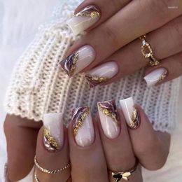 False Nails Wholesale Of White Purple Halo Dyed Gold Foil Nail Patches For Wearing Enhancement Press On