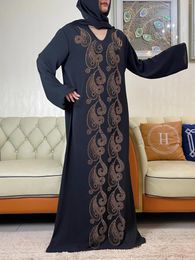 Ethnic Clothing 2024 Muslim Africa Middle East Abaya Women High-Grade Pearl Chiffon Fabric Diamonds Maxi Long Sleeve Dress Islamic