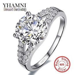 YHAMNI Real Solid Silver Wedding Rings For Women Inlay Sona 2 Carat CZ Diamond Engagement Ring 925 Sterling Silver Fine Jewellery J2257Z