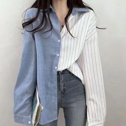 Women's Blouses DUOFAN Vertical Striped Shirts Women Fashion Irregular Splicing Design Korean Preppy Harajuku Camisas Long Sleeve Blusas