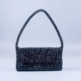 Evening Bags Customised Fashion INS Women's Shoulder Bag Handmade Black Acrylic Beaded Crystal Flap Knitted Handbags For Women