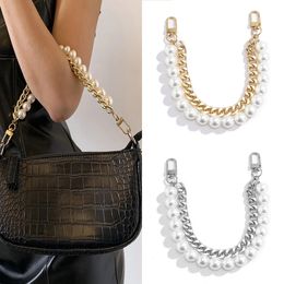 Bag Parts Accessories 24cm Pearls Chain Strap For Handbag Fashion Handbags Handles Imitation Pearl Metal Chains 231219