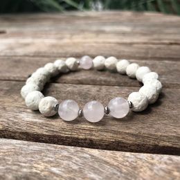 MG0915 8 MM White Lava Stone Energy Bracelet Natural Rose Quartz Women's Bracelet High Quality Heart Chakra Meditation Jewelry2693