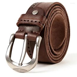 Belts 2023 Brand Name Quality Striped Genuine Leather Men's Fashion Man Pin Buckle For Men Cow Skin Belt 2024