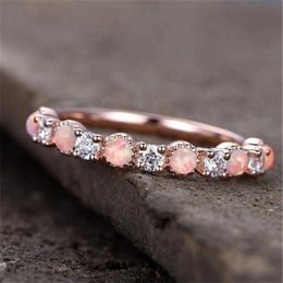 Beauty Pink Princess Luxury Alloy Fashion Jewelry Wedding Band Engagement Rings For Women Stainless Steel Rosegold Ring2726