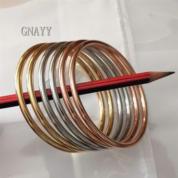 XMAS GIFTS WOMEN tri-color stainless steel silver gold rose gold mixed round smooth solid cuff bangle bracelet high quality 4mm 2 205i