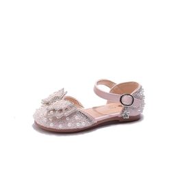 Flatskor flickor barn sandaler strass båge småbarn prinsessa skor baby mjuksolade barnlägenheter storlek 23-35 231219