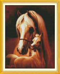 Tools Deep love of the horse mother and her baby ,Handmade Cross Stitch Craft Tools Embroidery Needlework sets counted print on canvas D
