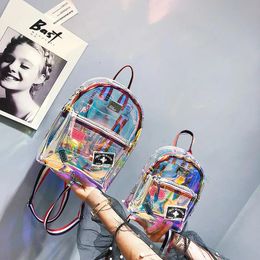 Bags Colourful Laser Backpack Clear PC Bag Fresh Universal For Teenage Girls Outdoor Cosmetic Bags High Quality 50 NNA425