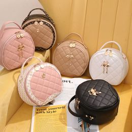 Rhombic Lattice Pu Women Shoulder Bag Small Round Fashion Bags for Ladies Girls Embroider Custom Designer Handbag FMT-4119