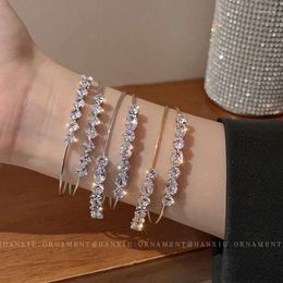 Bangle Luxury Copper Silver Colour Cuffs Bracelet In Zircon Bangles For Woman Accessories Jewellery Gift Brazaletes Para Mujer