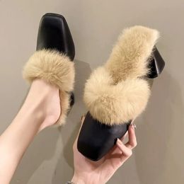 Web Sandals Slippers Celebrity Maomao Women Wear Autumn winter Rabbit Hair Veet Flat Baotou Half Slippers Female Mill Shoes