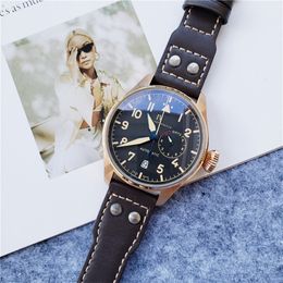 2023 New High Quality Top Brand IWX Pilot Series Mens Watch Bronze leather strap Sapphire Mirror Multifunctional Chronograph Designer Movement Man Watch