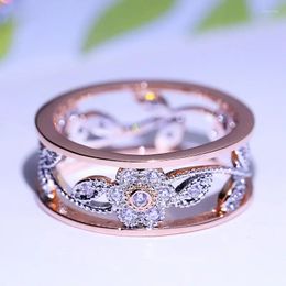 Cluster Rings Est Lucky Flower Design Rose Gold Color Ring For Women Fashion Wedding Jewelry Engagement Inlaid Crystal Bague Femme