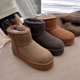 Classic Mini Platform Boots For Women Ultra Chestnut Matte Fur Snow Suede Wool Blend Comfort Winter Designer Ankle Booties Size 35-40 145
