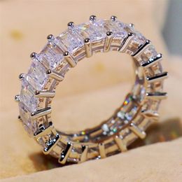 Top Selling Simple Fashion Jewellery 925 Sterling Silver Princess Cut Full White Topaz CZ Diamond Eternity Women Wedding Band Ring G2779