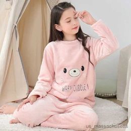 Pyjamas Baby Boys Pyjamas Set Flannel Long Sleeved Children's Clothing Teens Warm Sleepwear Cute Bear Pyjamas For Kids 8 10 12 14 16Year