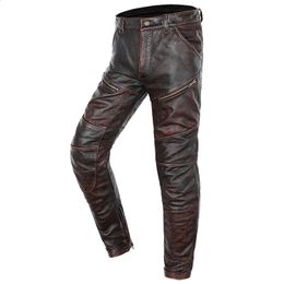 Womens Pants Capris Brown Vintage Real Leather Mens Cowhide Motorcycle Riding Windproof Trousers Plus Size 5XL Genuine Thick Bikers 231218