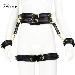 Items Thierry 4 Pcs/Set PU Leather Handcuffs Leg Cuffs Waist Belt Bondage Restraints Set ,BDSM sexy Toys for Couples Adult Games