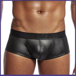 Underpants Men Trunks Shiny Patent Leather Underwear U Convex Pouch Boxers Low Waisted Breathable Stage Dance Shorts Tight Bikini Slip