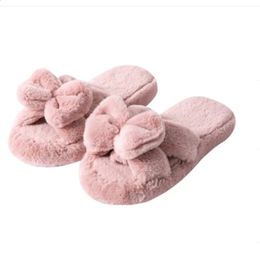 Rabbit Slippers Color Open Solid Hair Open Toe Female Indoor Home Wood Floor Warm Stretch Soft Bottom Slippers Winter