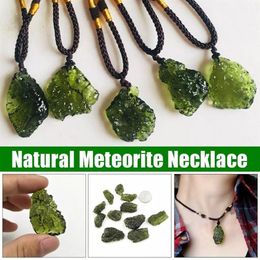 Natural Moldavite Green Aerolites Crystal Stone Pendant Necklace Energy Rope Braided Unique Jewelry Necklaces216N